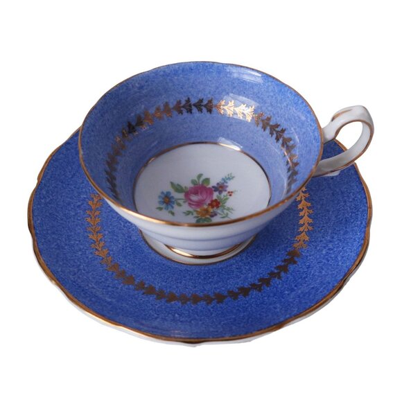 Vintage Blue Floral Tea Cup and Saucer Teacup Violets Westbrook Bone China - Picture 4 of 6